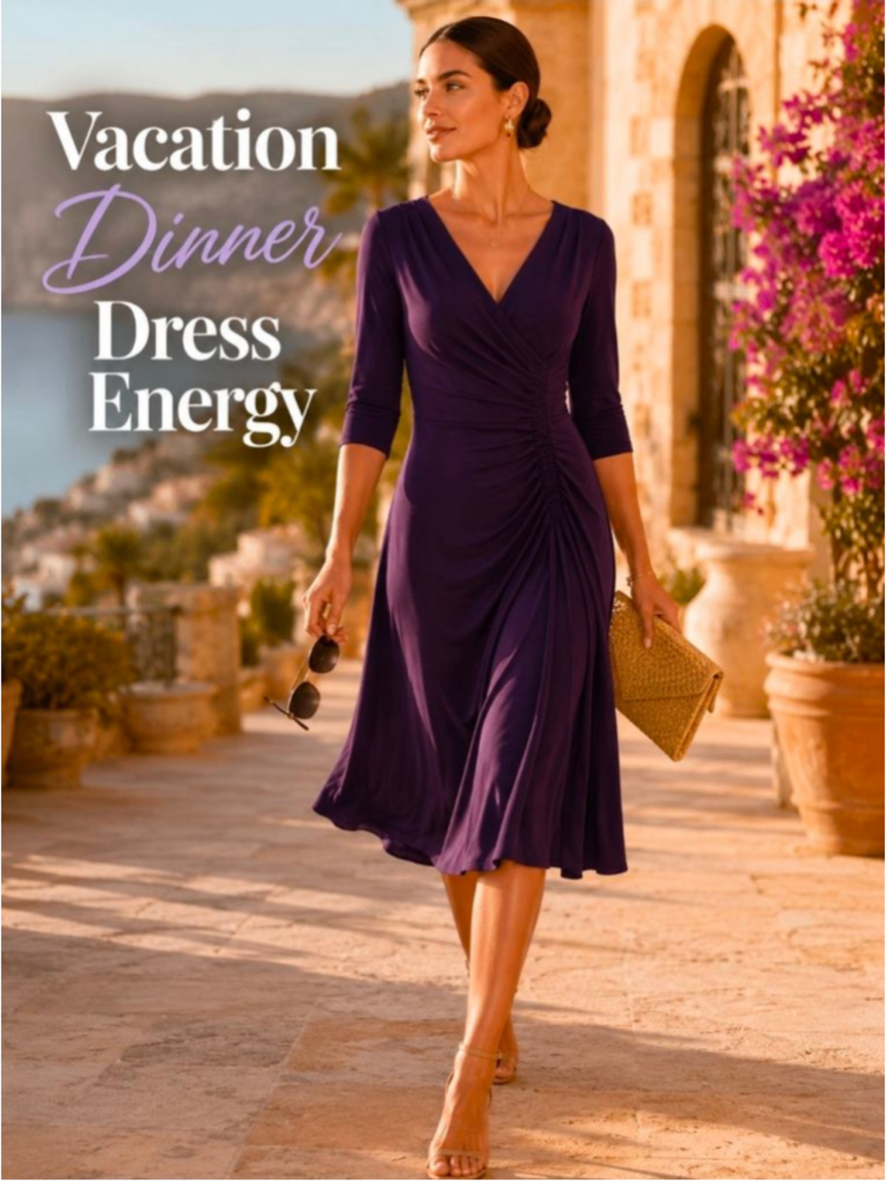 Evan Picone Purple Ruched Wrap Dress Size 10 Soft Feminine Wedding Guest Midi